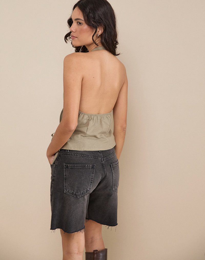 Immagine di Hart Tie Side Top in lino verde ardesia