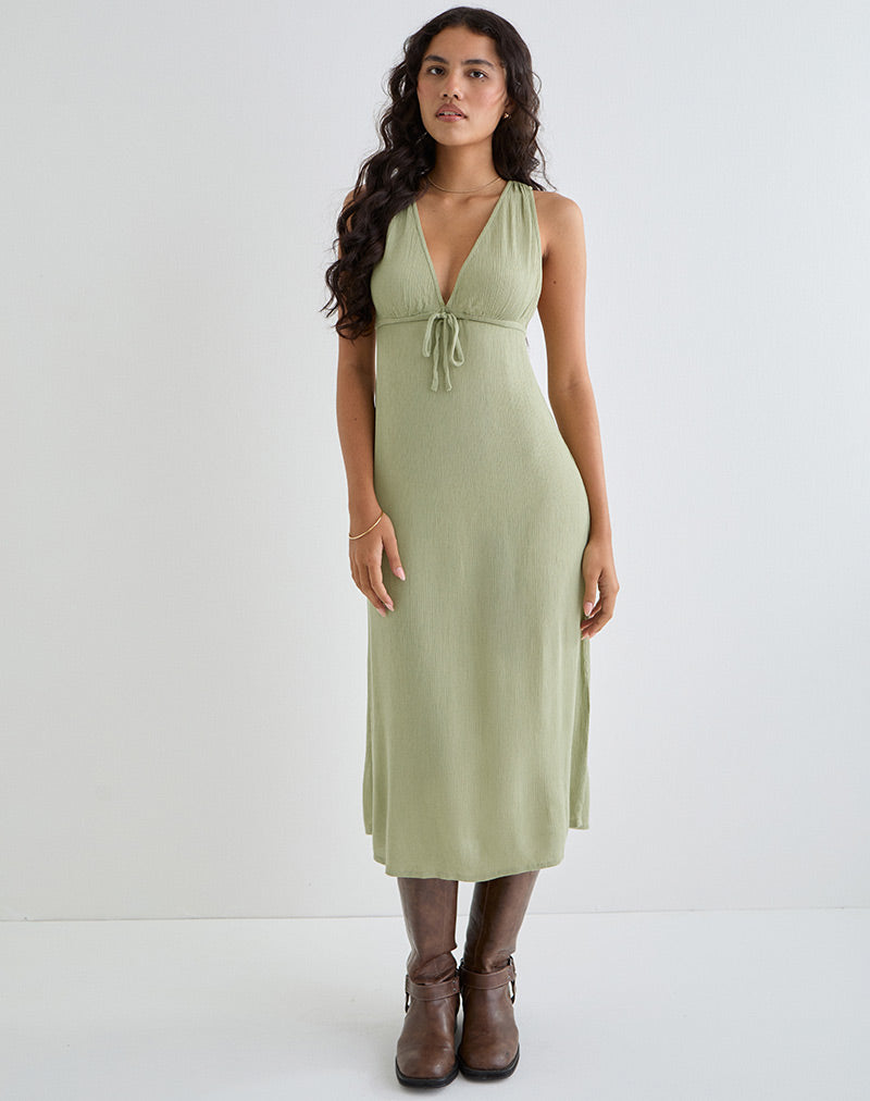 Immagine di Havisla Tie Front Midi Dress in verde salvia