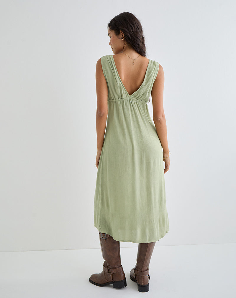 Immagine di Havisla Tie Front Midi Dress in verde salvia