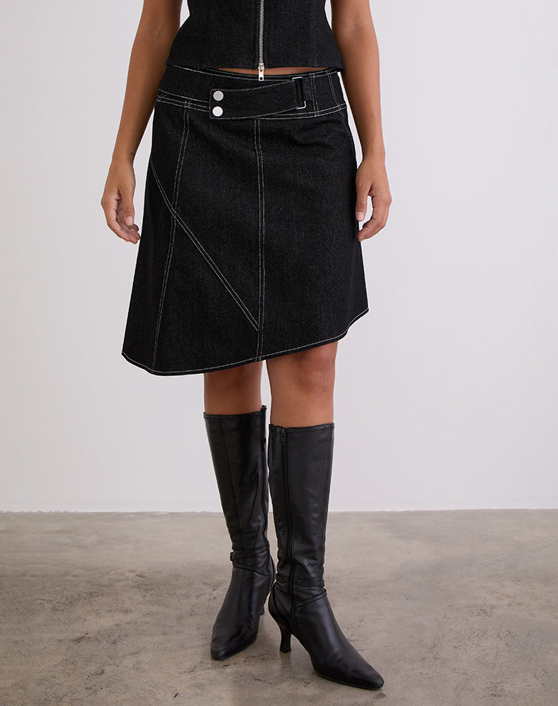 Immagine di Hayashi Gonna midi asimmetrica in Denim Black Wash