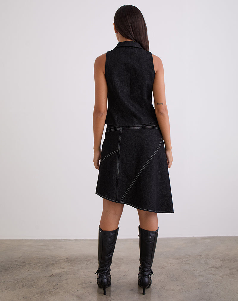 Immagine di Hayashi Gonna midi asimmetrica in Denim Black Wash