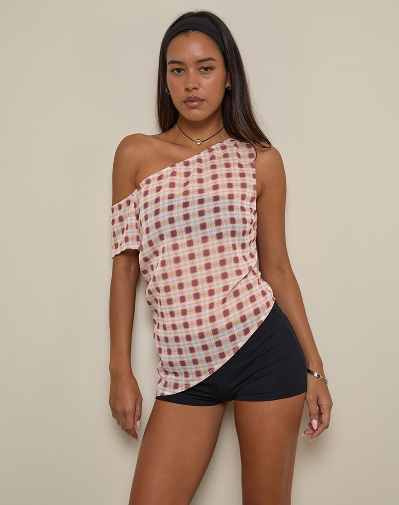 Top Hea in chiffon a quadri sfumati pesca
