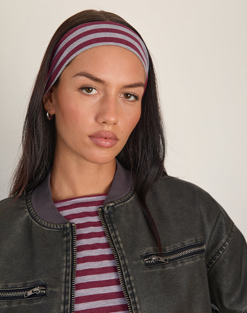 Fascia per capelli a righe bordeaux e grigie