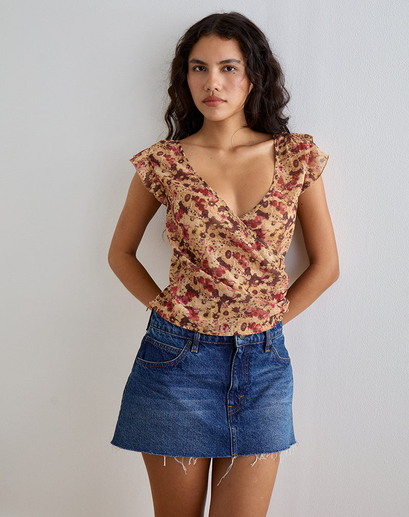 Top a portafoglio Heidi in chiffon fiore arrugginito