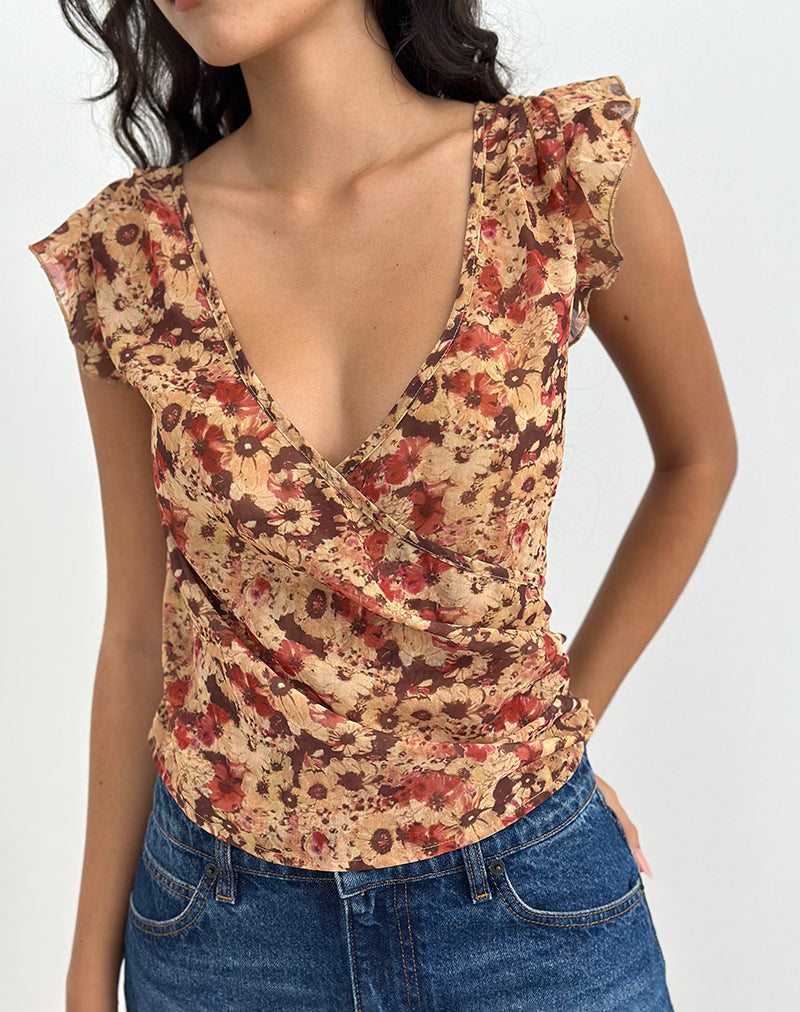 Immagine di Heidi Wrap Top in chiffon Rusty Flower