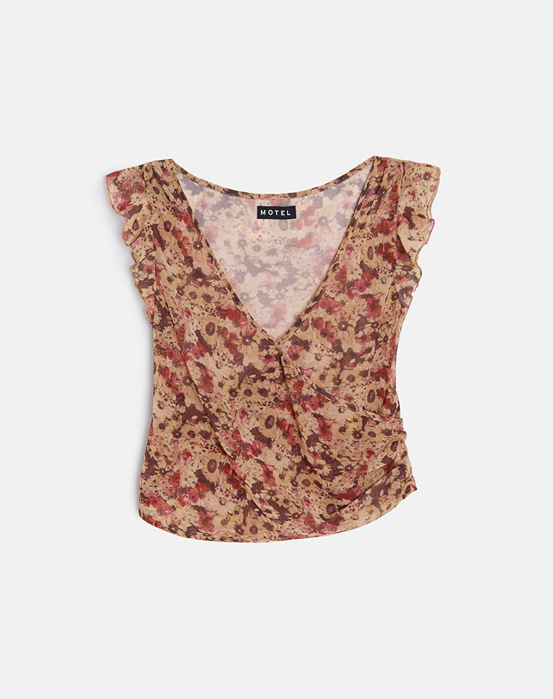 Top a portafoglio Heidi in chiffon fiore arrugginito