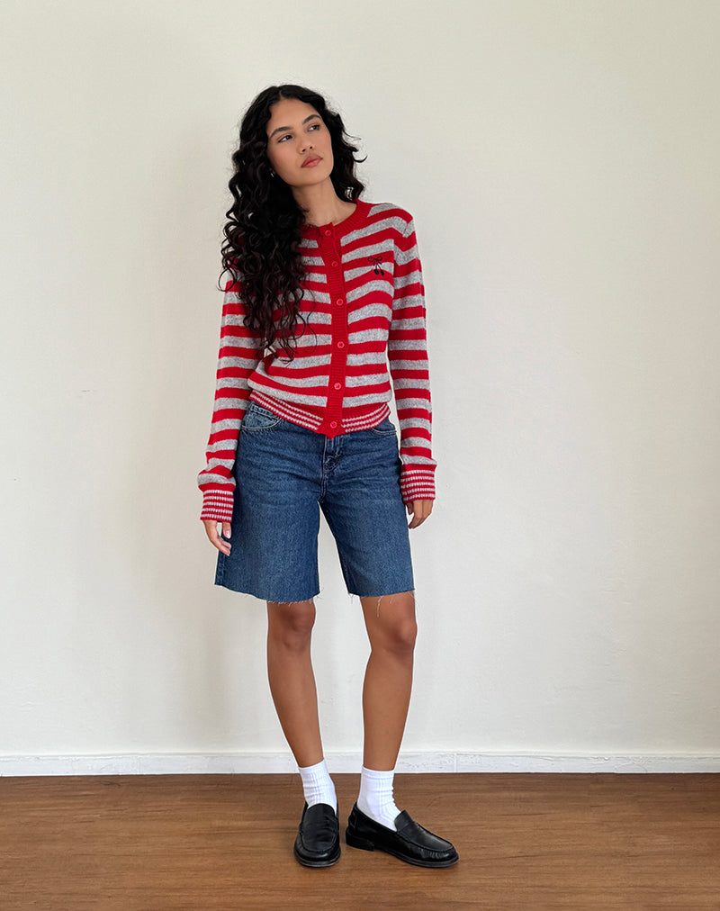 Immagine di Henidar Cardigan a strisce rosse e grigie con ciliegia