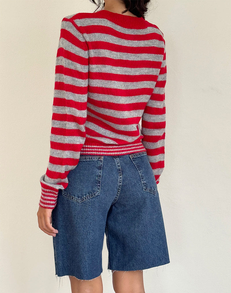 Immagine di Henidar Cardigan a strisce rosse e grigie con ciliegia