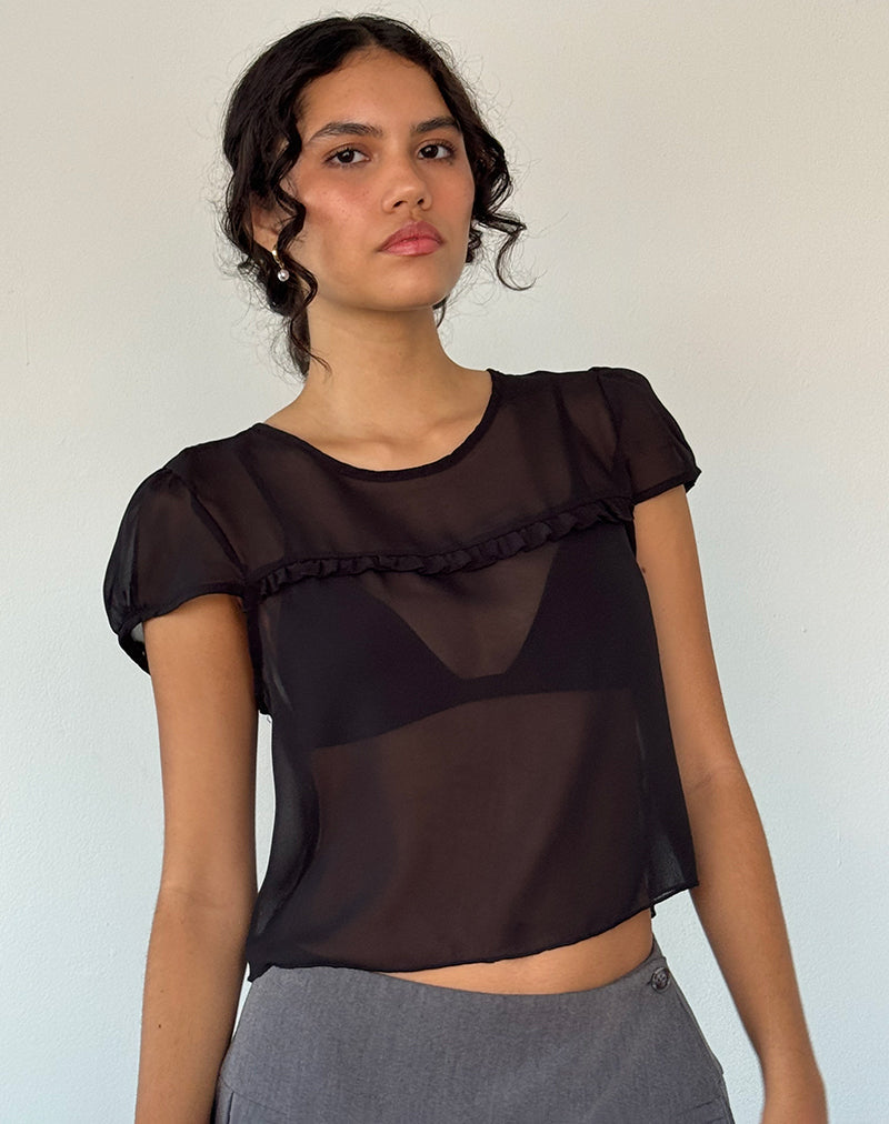 Henrietta - Camicetta con volant in chiffon nero