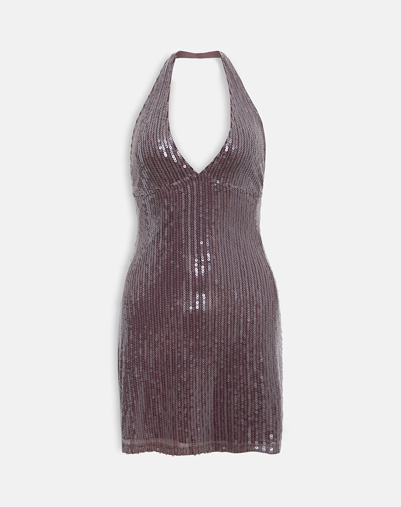 Immagine di Hepasi Halter Dress in Clear Tinted Sequin Brown