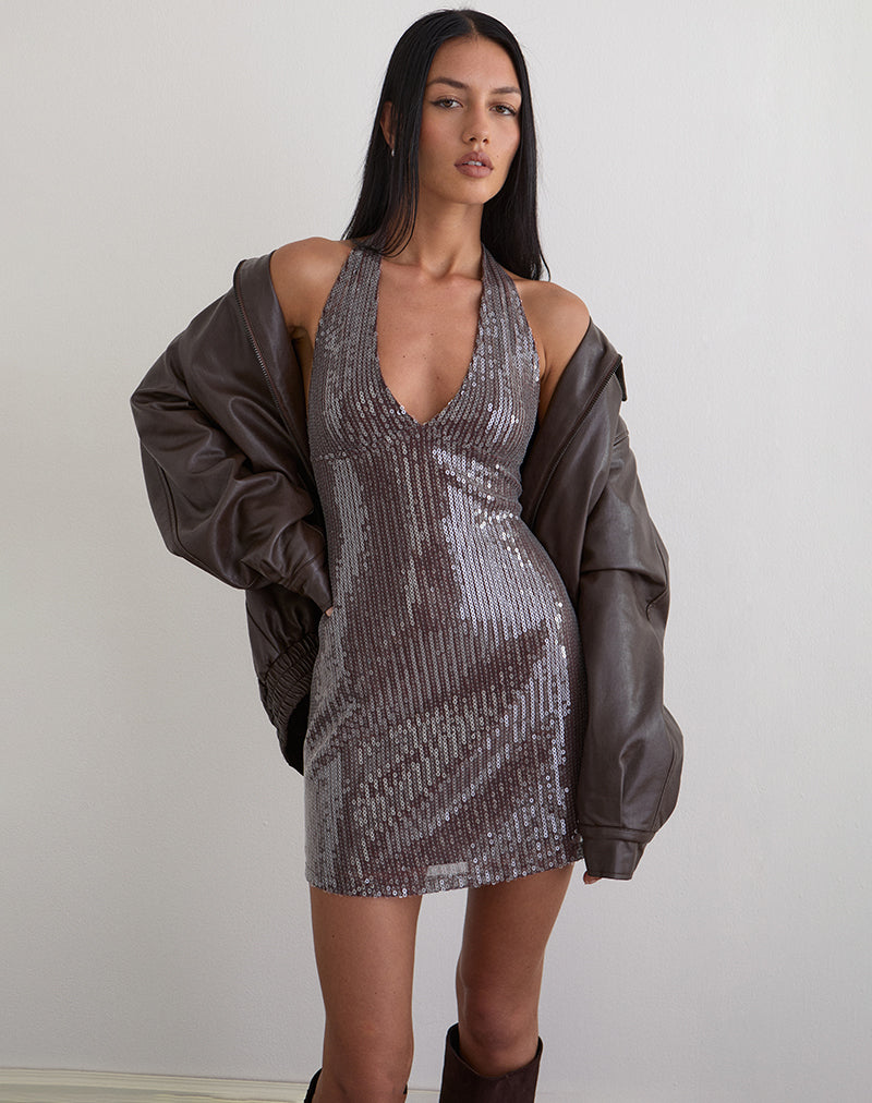 Immagine di Hepasi Halter Dress in Clear Tinted Sequin Brown