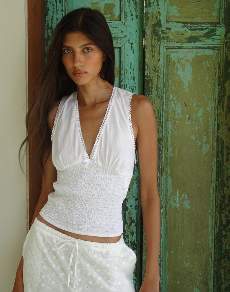 Hevalis - Top in popeline bianco con arricciatura a filo