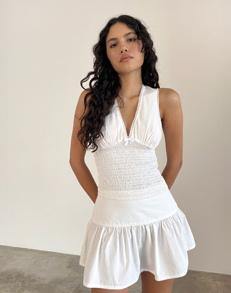 Hevalis - Top in popeline bianco con arricciatura a filo