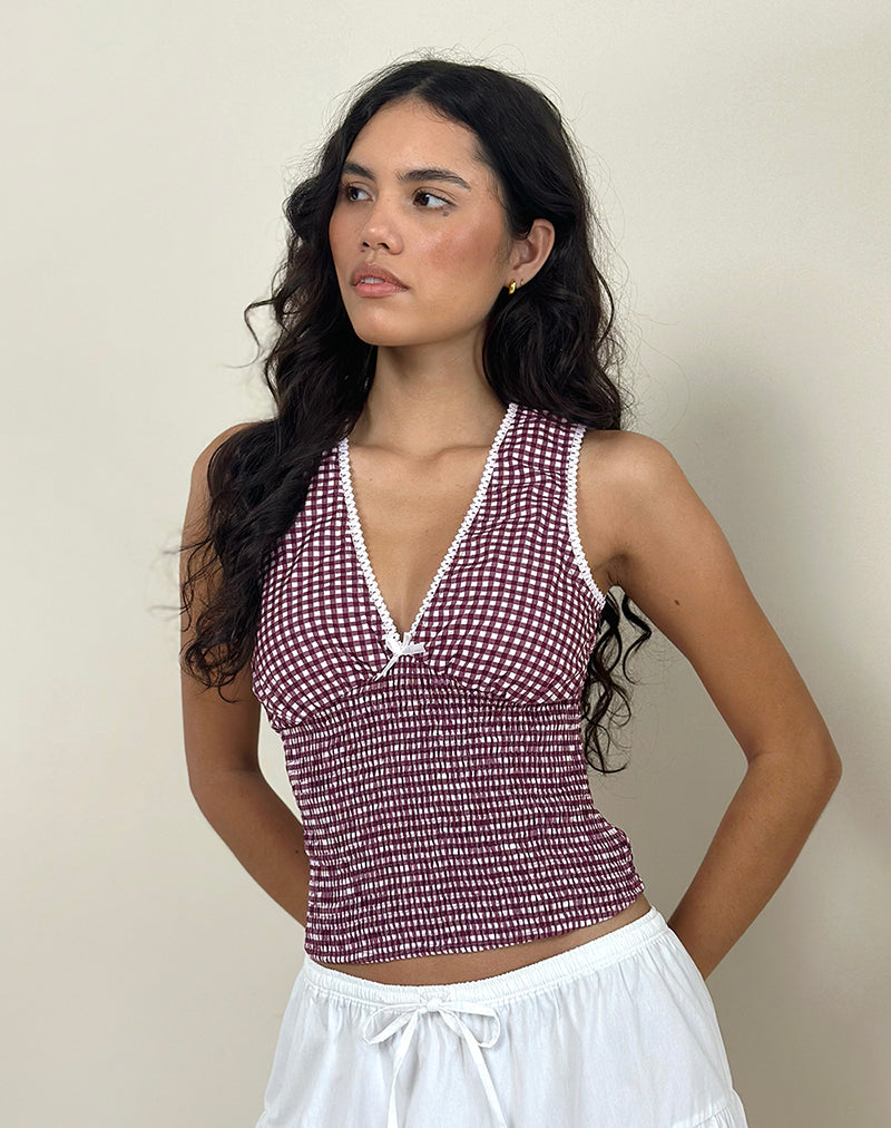 Immagine di Hevalis - Top a immersione in Mini Gingham Vino