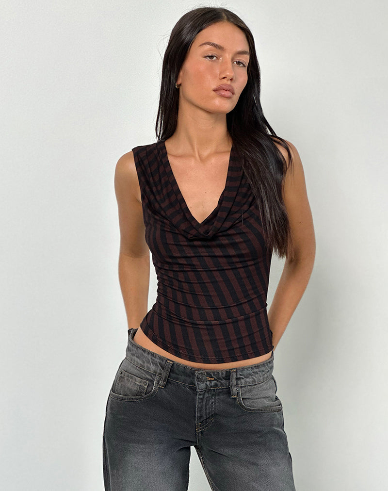 Top Hikari a righe diagonali marrone