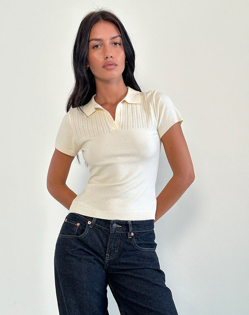 Immagine di Hilda Top con colletto in maglia avorio