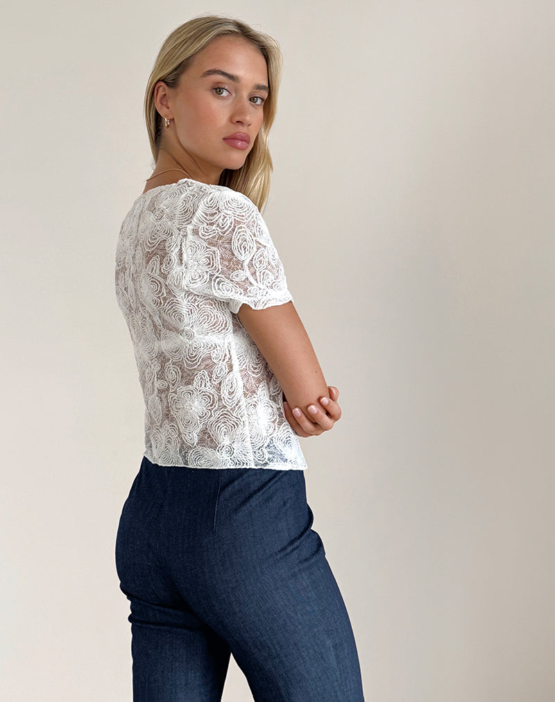 immagine di Hillary Tie Top in bianco floreale strutturato