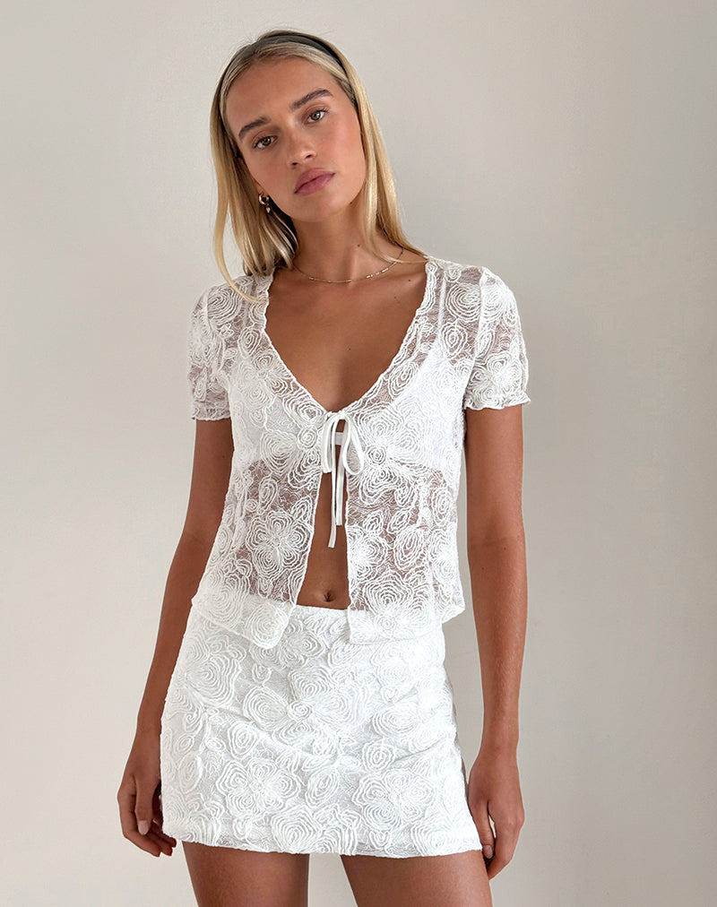 immagine di Hillary Tie Top in bianco floreale strutturato