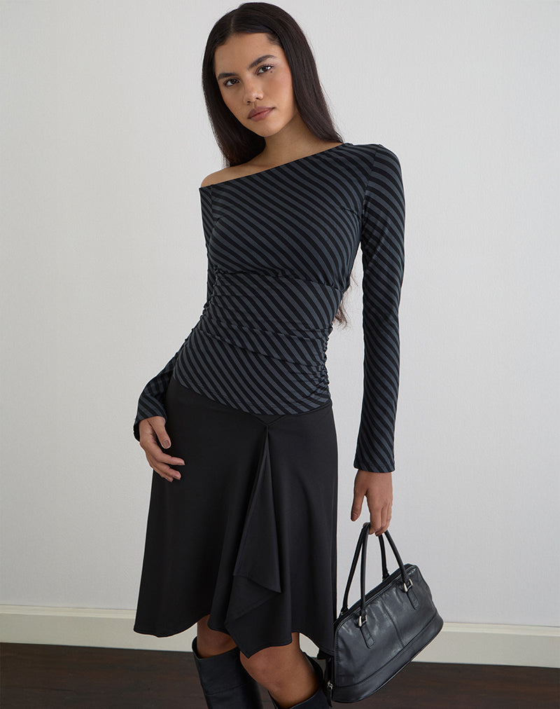 Immagine della maglia Hoang Slouch Top con righe oblique Ocean Storm