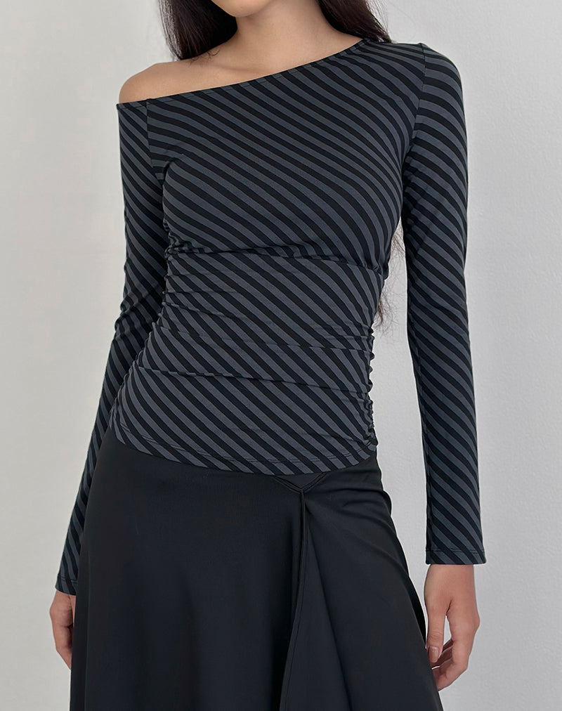 Immagine della maglia Hoang Slouch Top con righe oblique Ocean Storm