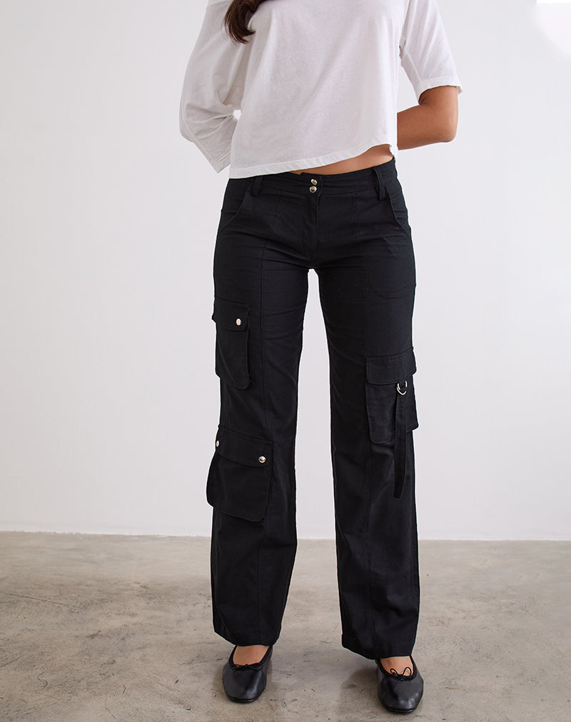 Pantaloni cargo di lino Hojo in nero
