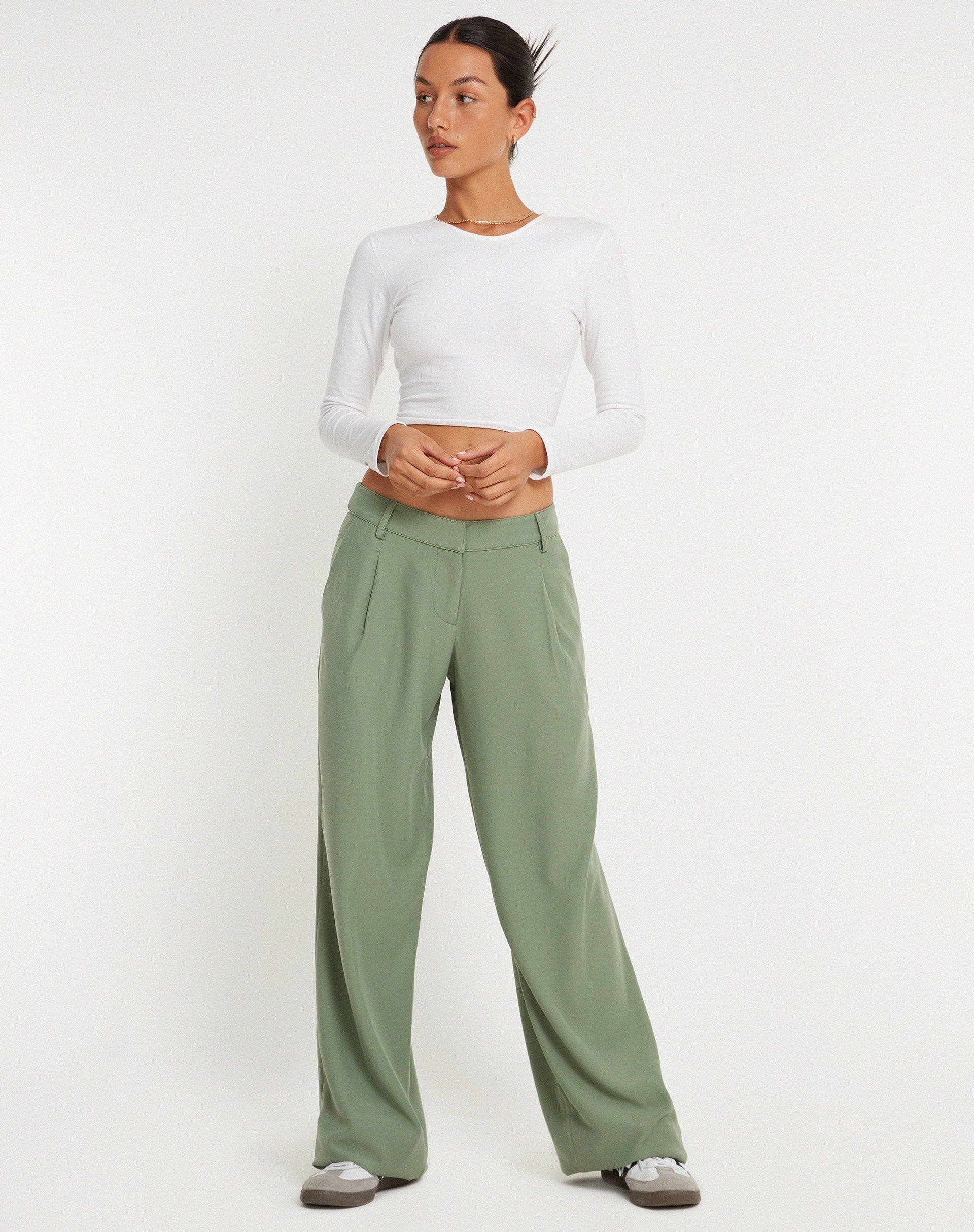 immagine dei pantaloni a gamba larga Hondra in verde cenere