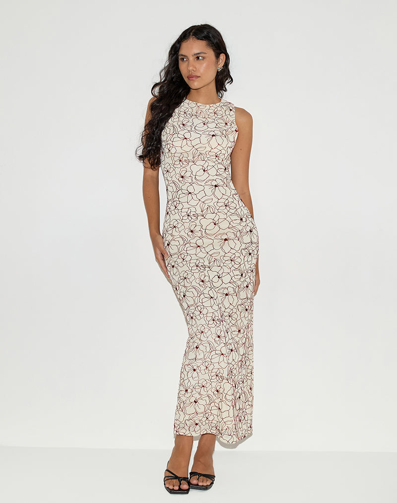 Maxi abito Hoover in linea a fiori color crema