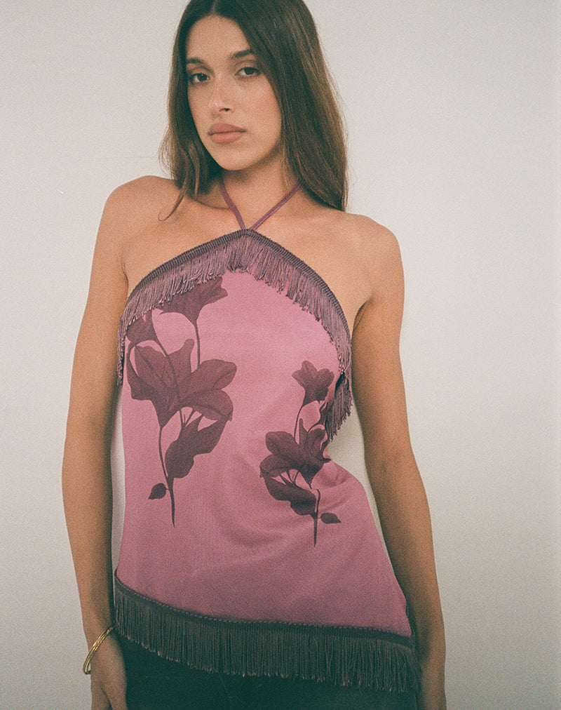 Immagine di Howard Top con frange in fiore tonale color malva