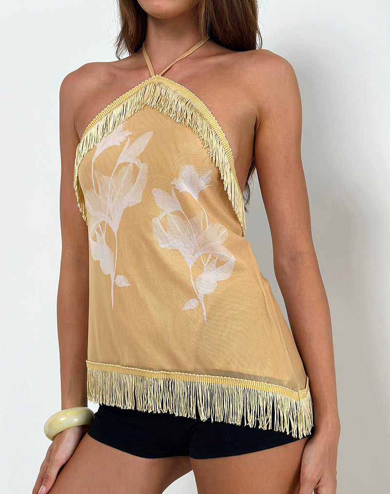 Top con frange Howard Halter in giallo fiore bianco