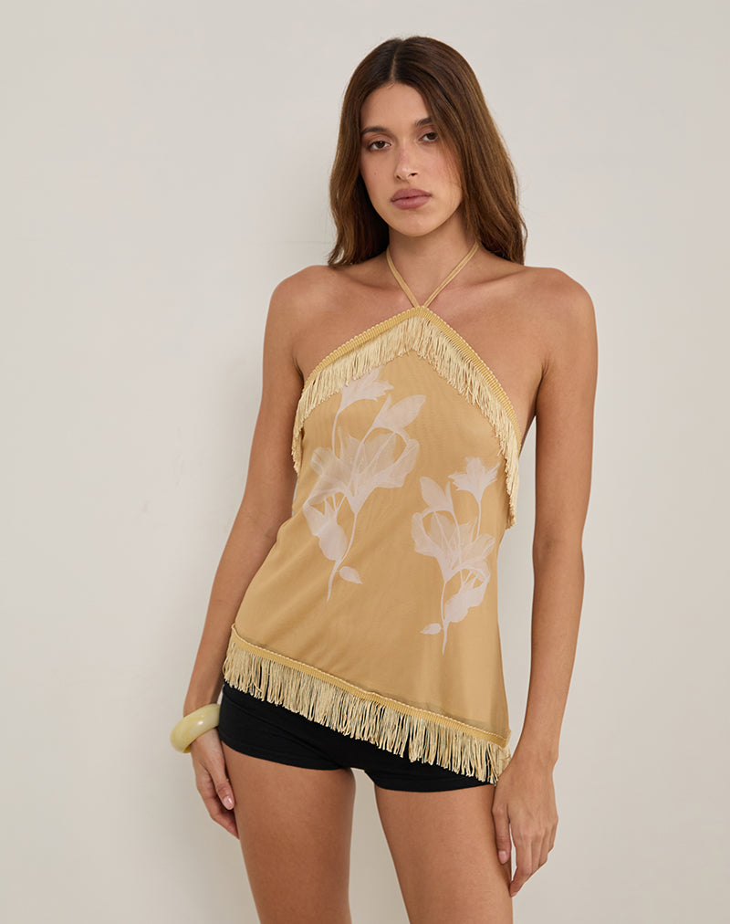 Top con frange Howard Halter in giallo fiore bianco