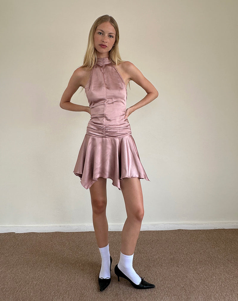 Immagine di Hydri Mini abito in raso con scollo a mezzaluna, rosa baby