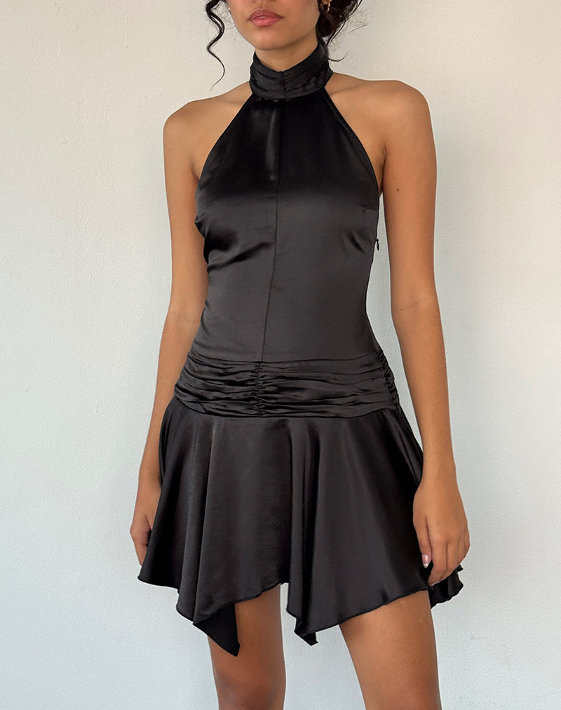 Immagine di Hydri Satin Halterneck Mini Dress in Black