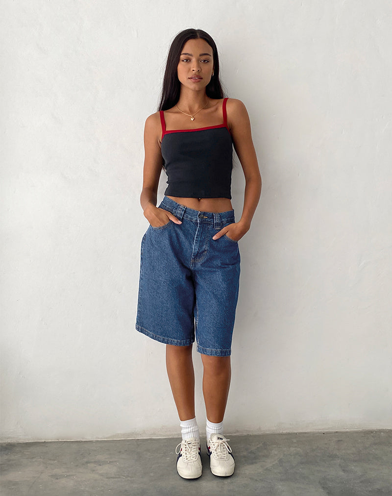 immagine di Pantaloncini skater a vita bassa in Core Blue Stone