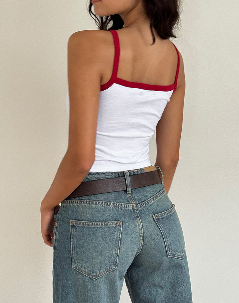 Immagine di Icah Gilet Top in bianco con bordino rosso e fragola