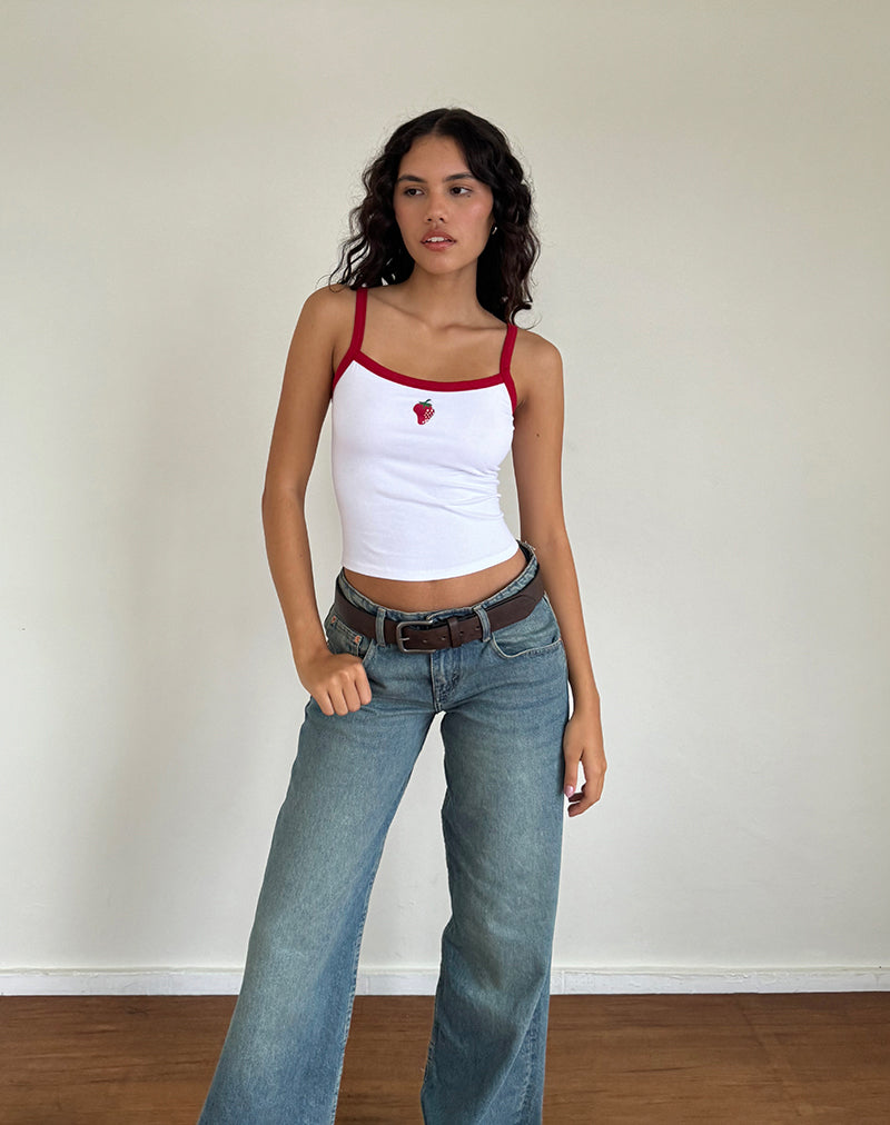 Immagine di Icah Gilet Top in bianco con bordino rosso e fragola