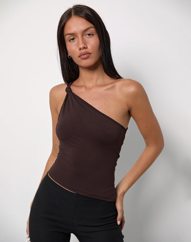 Top asimmetrico Idra in jersey di rayon Cioccolato amaro