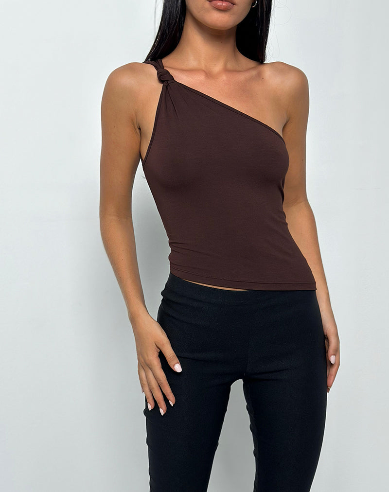 Immagine di Idra Top asimmetrico in jersey di rayon Cioccolato amaro