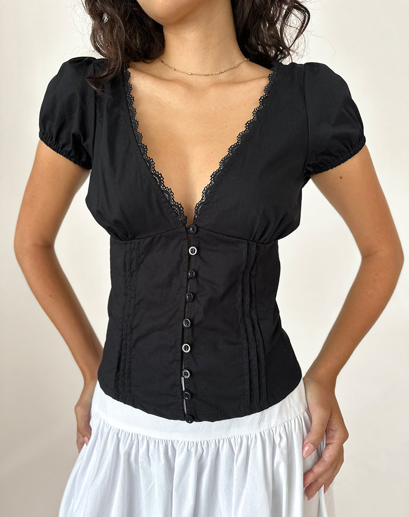 Top corsetto Ilias in popeline nero