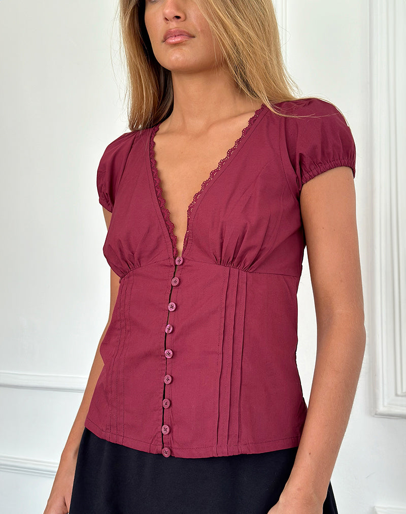 Immagine di Ilias - Top con corsetto in popeline - Borgogna