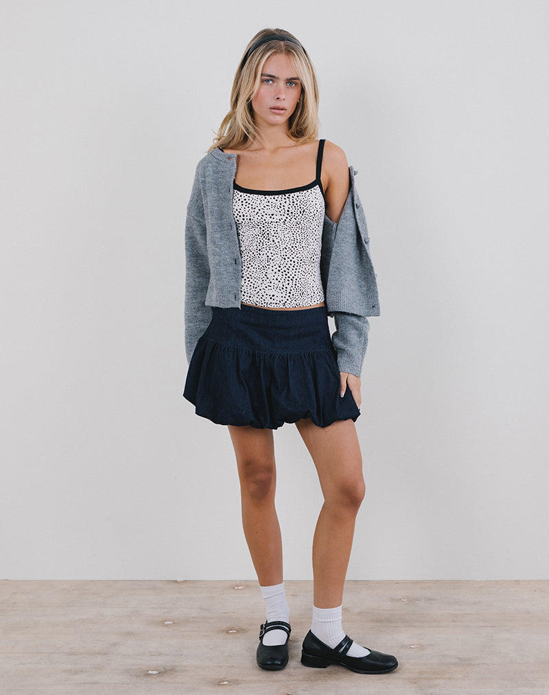 Immagine di Ilisna Top in bianco e nero con stampa di mini dalmata e rilegatura nera