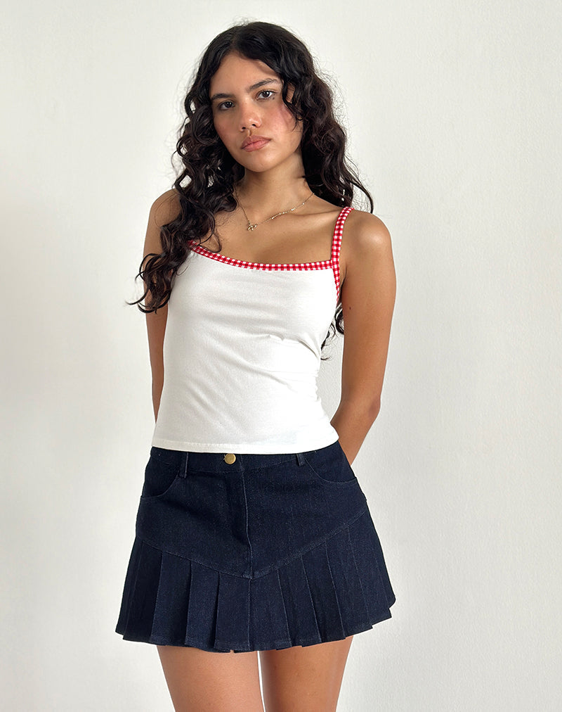 Top Ilisna in bianco sporco con bordatura in percalle rosso