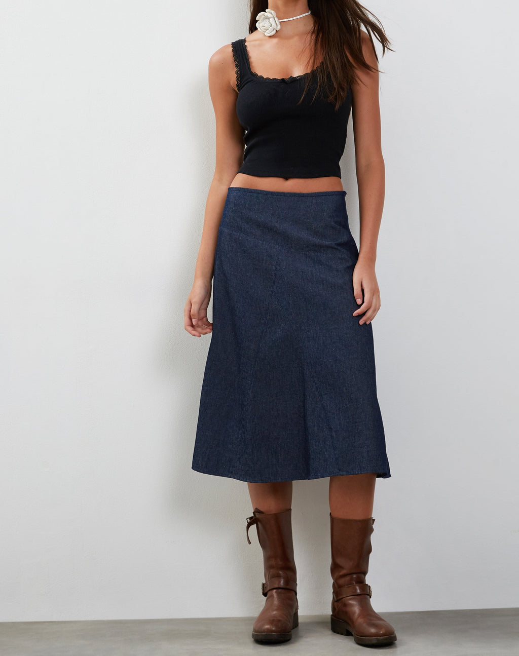 Imbrella - Gonna midi in denim - Indaco scuro
