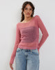 Immagine di Imelda Fine Open Knit Long Sleeve Top in rosa