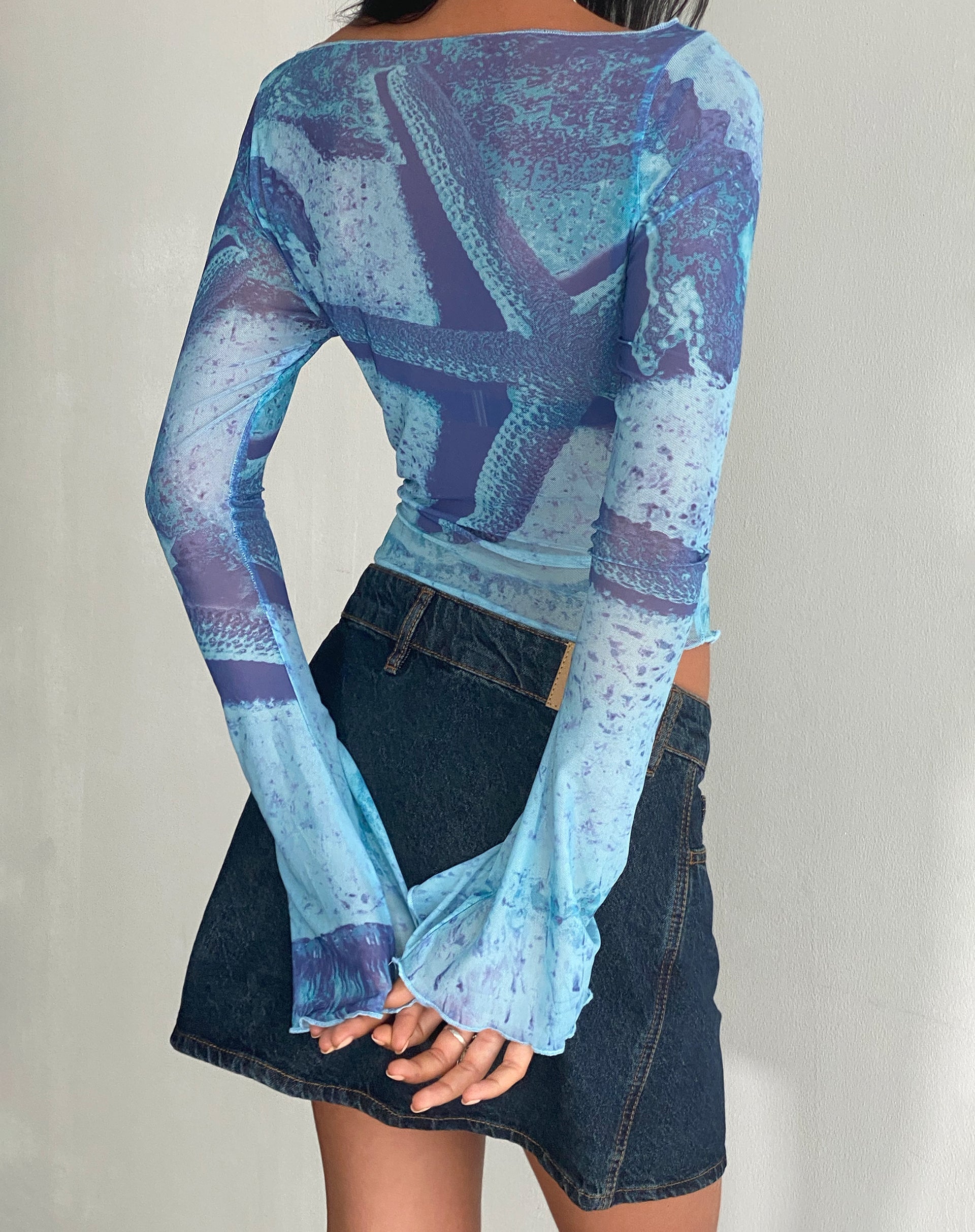 Immagine di Anchi Top a manica lunga in rete con stampa di stelle marine blu