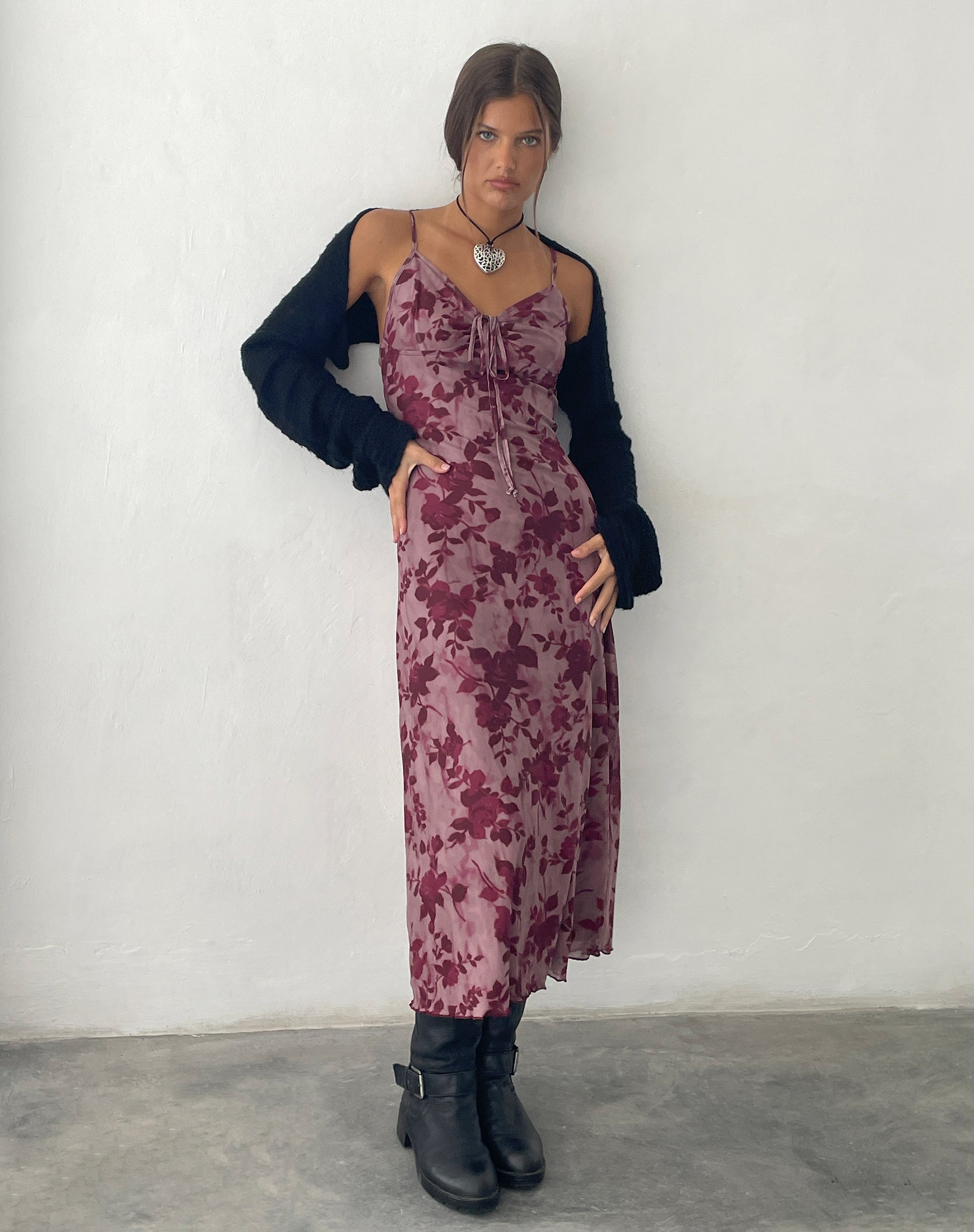 Immagine di Coya Maxi Dress in Mesh Maroon Blurred Flower