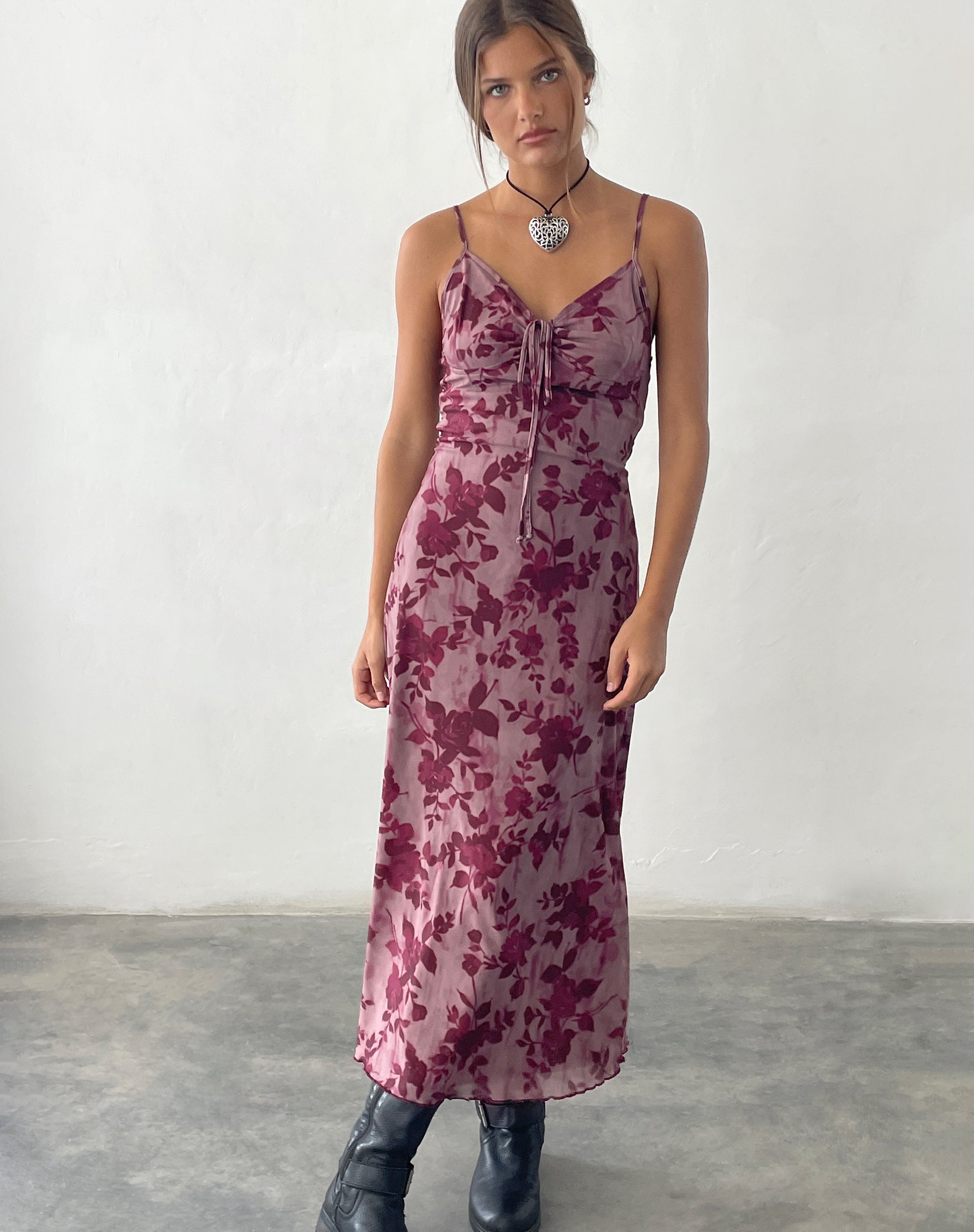 Immagine di Coya Maxi Dress in Mesh Maroon Blurred Flower