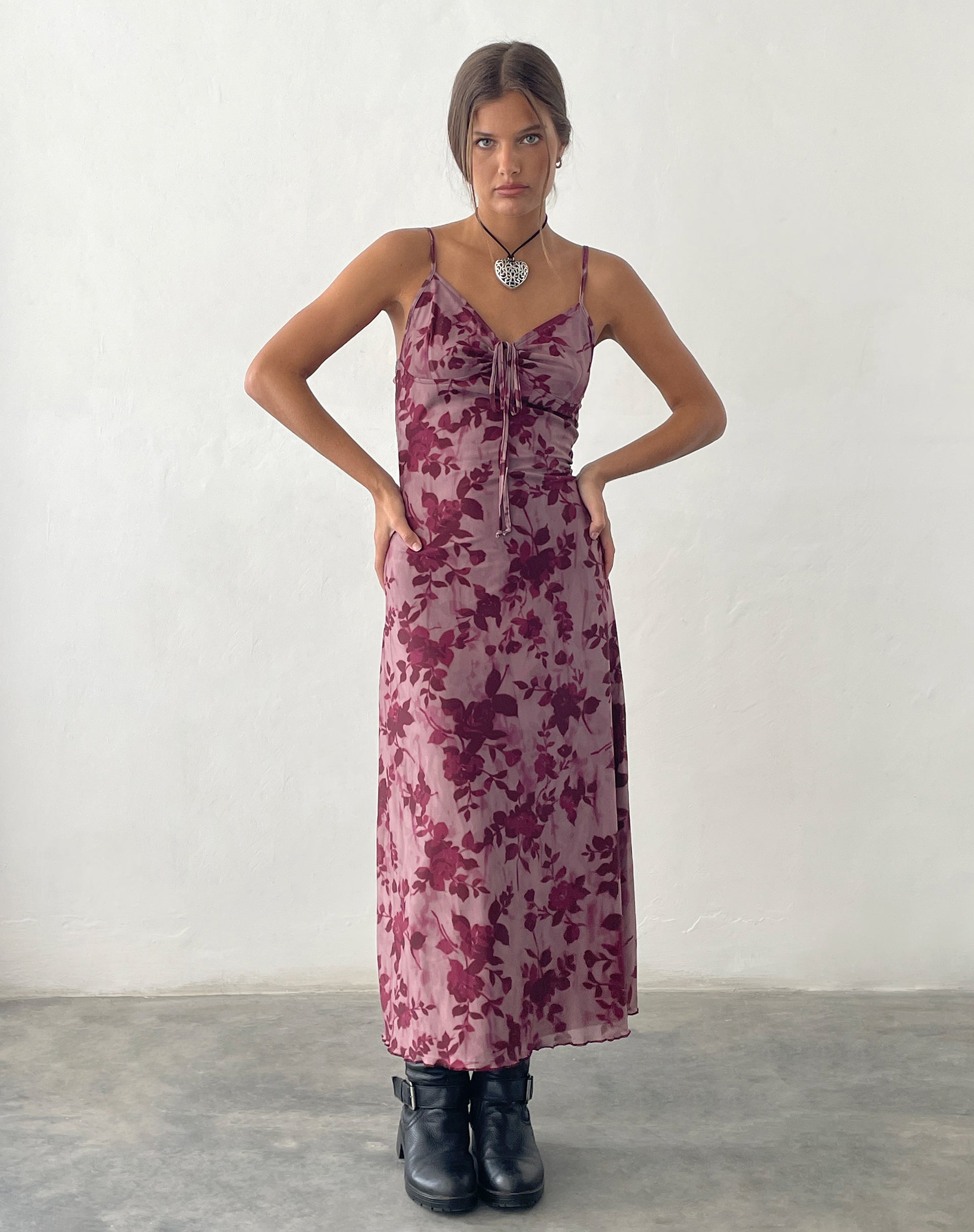 Immagine di Coya Maxi Dress in Mesh Maroon Blurred Flower