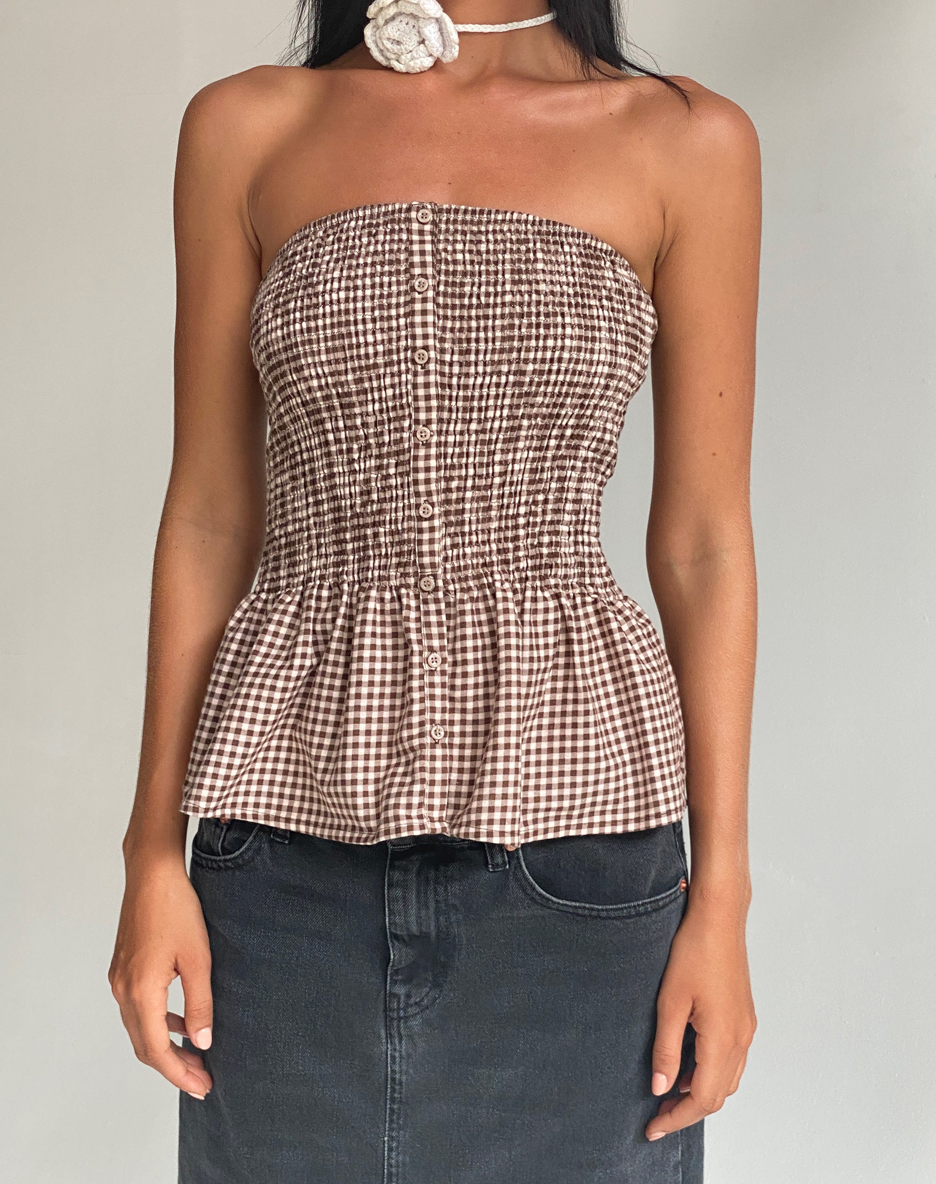 Immagine di Soter Top a fascia arricciato in mini gingham