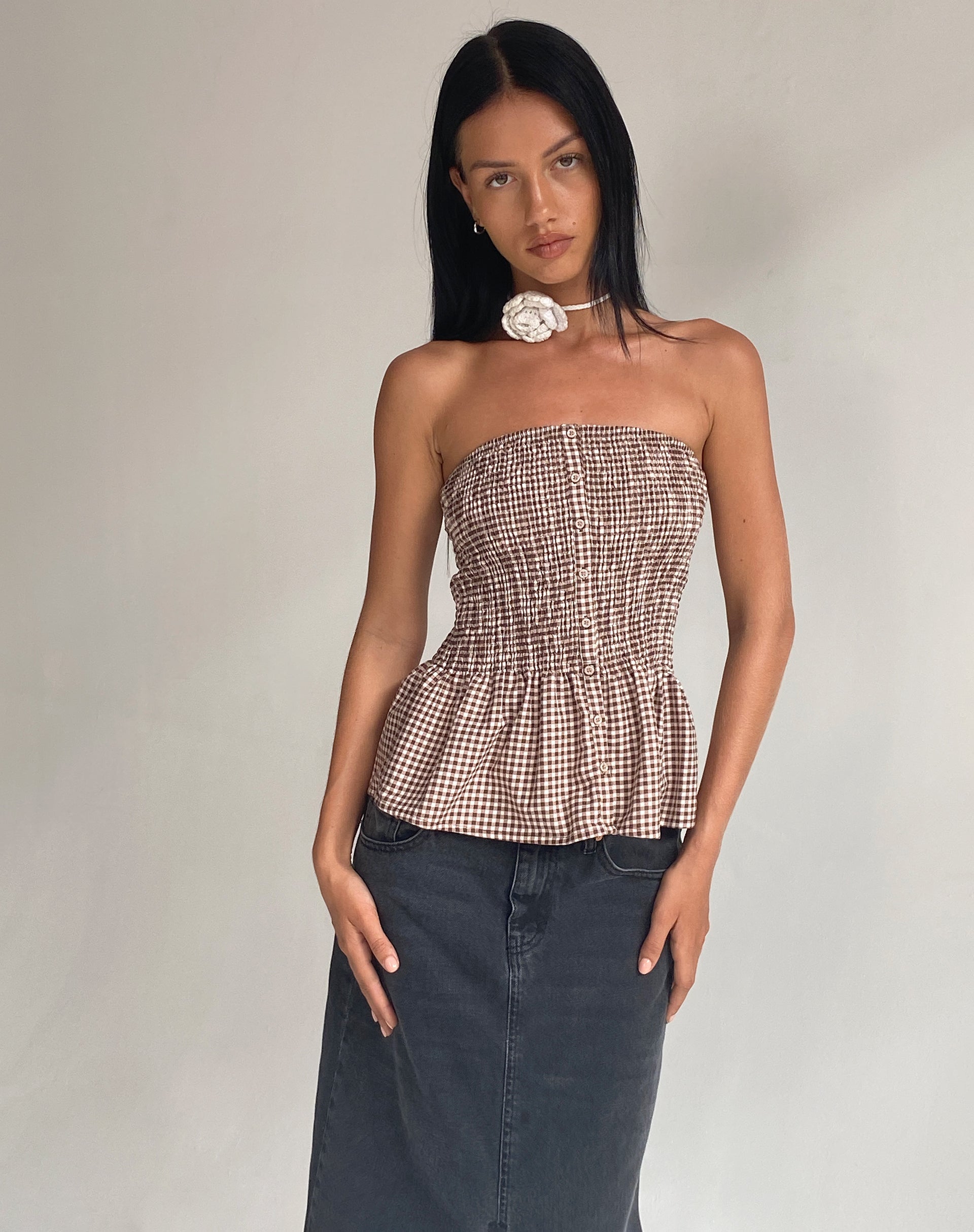 Immagine di Soter Top a fascia arricciato in mini gingham