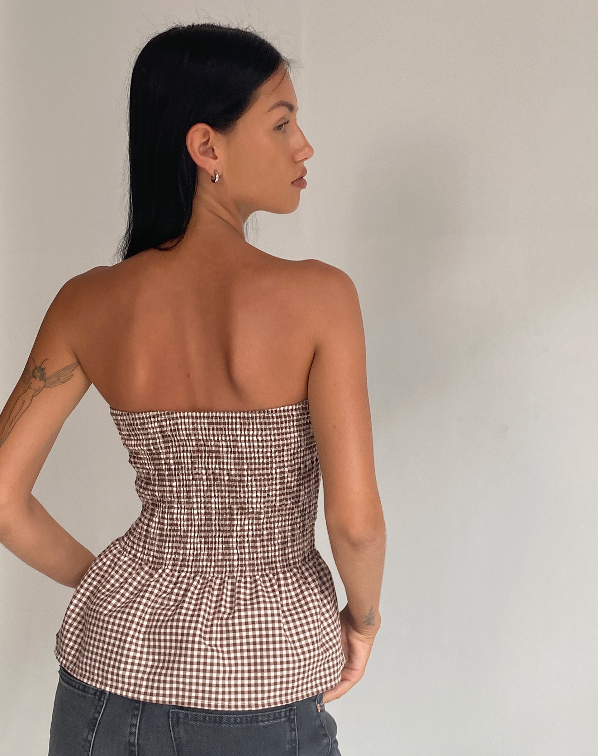 Immagine di Soter Top a fascia arricciato in mini gingham